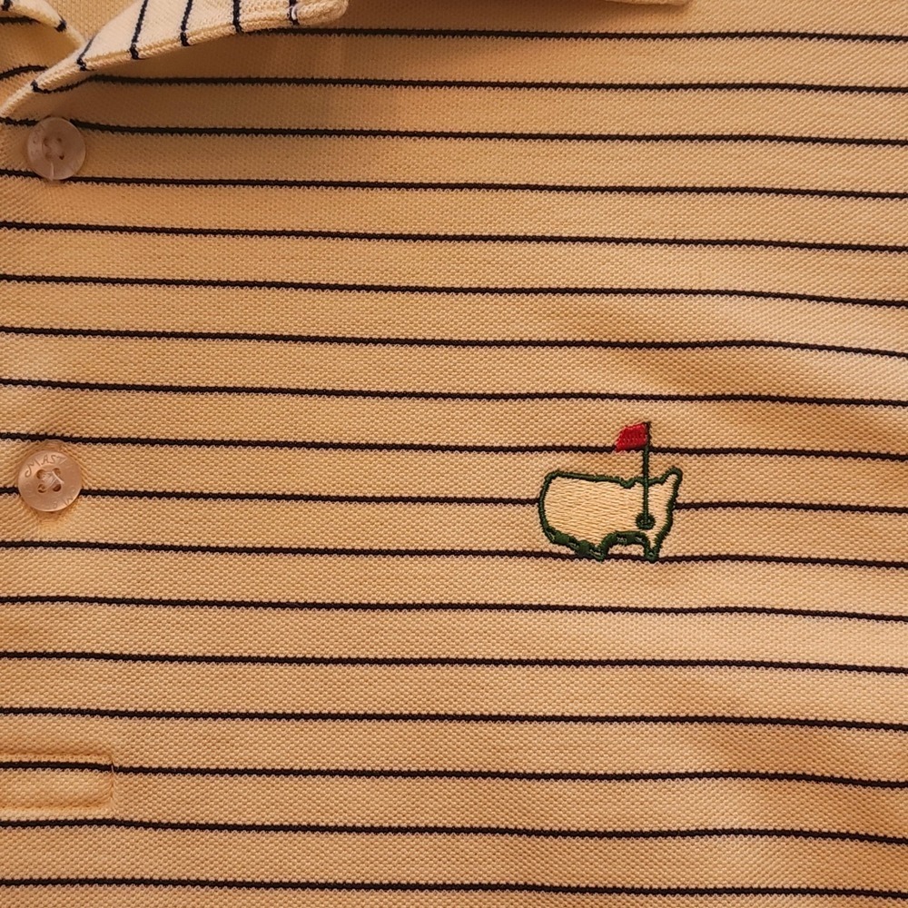 Masters Golf Polo Shirt Mens Large Yellow Stripe Pima Cotton Augusta Logo - Picture 5 of 11